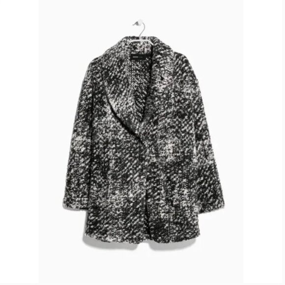MNG Casual Women's Woolen Coat Pockets Textured Knit Black & White XS Mob Wife - Picture 1 of 9